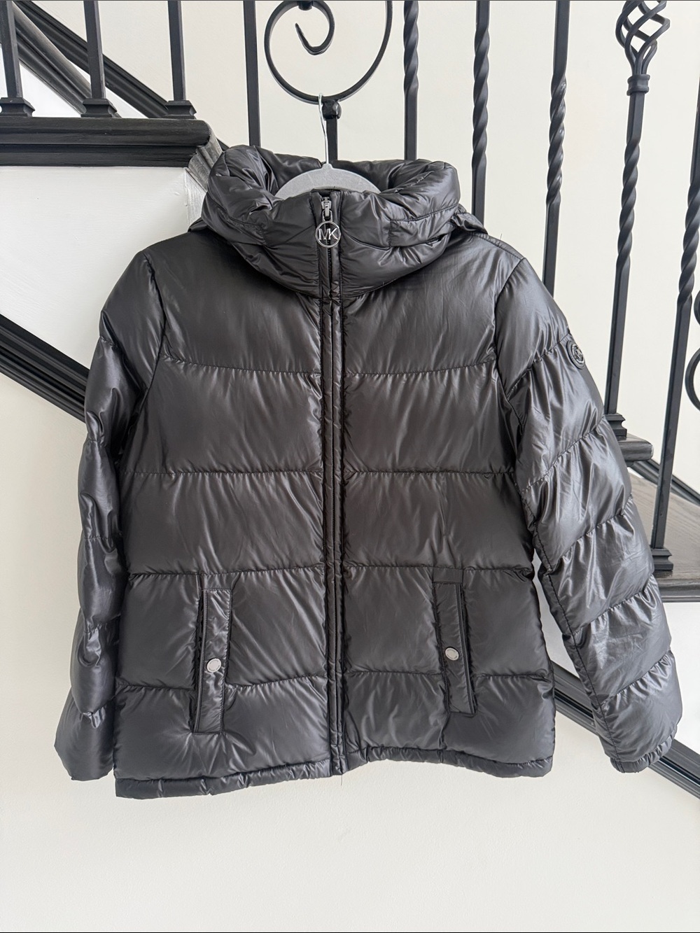 Michael Kors Youth Shiny Black Hooded Puffer Coat
